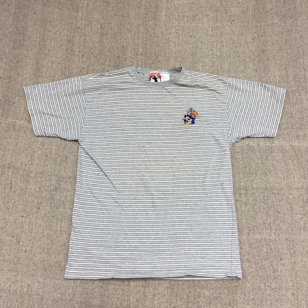Vintage Mickey and Goofy shirt mens Large gray‎ 1990s Disney cartoon striped